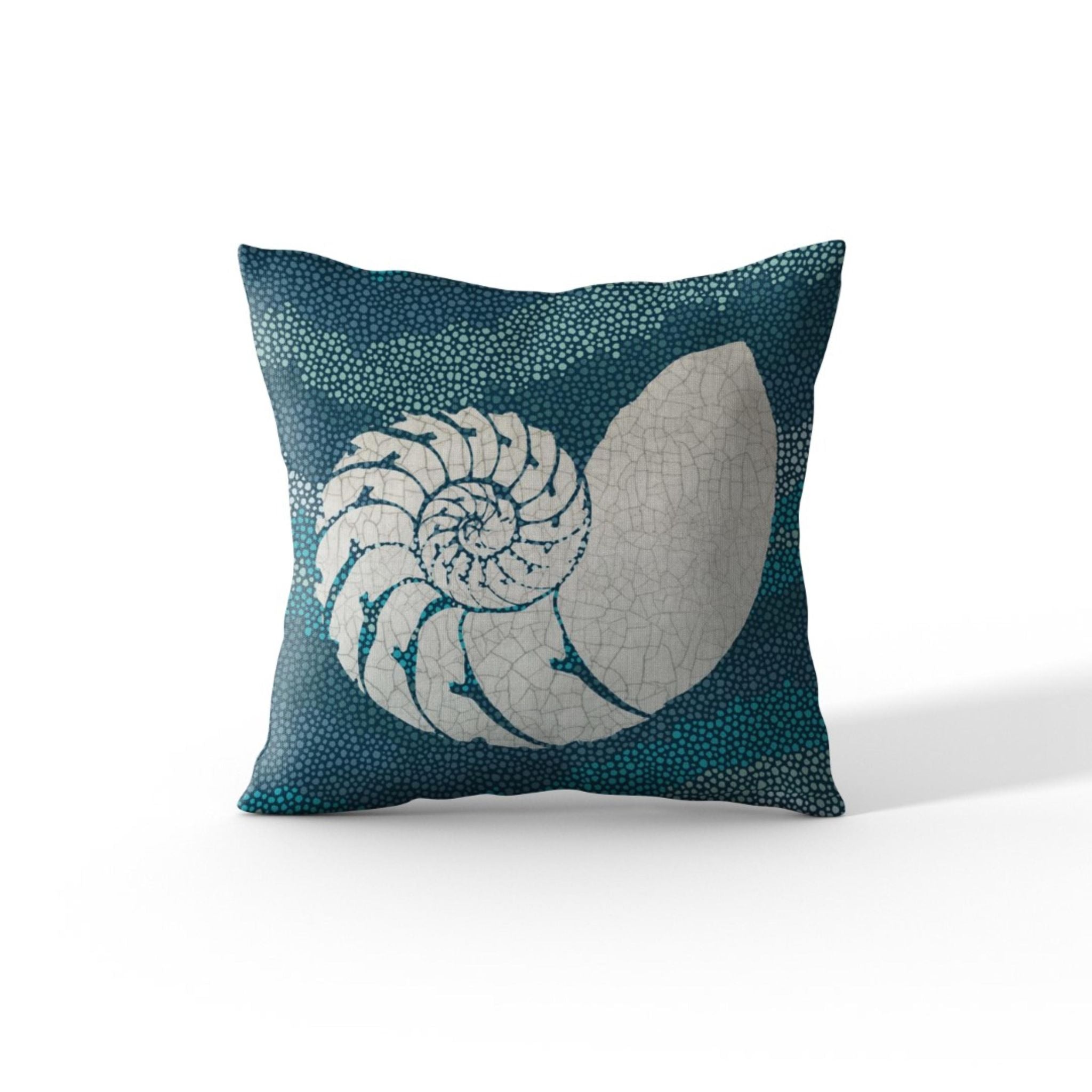 'Sea Glass III' Decorative Soft Velvet, Square 18"x18" Accent Throw Pillow with Insert, Blue Seashell