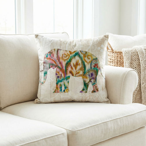 'Boho Paisley Elephant II' by Danhui Nai, Decorative Soft Velvet Square 18"x18" Accent Throw Pillow with Insert