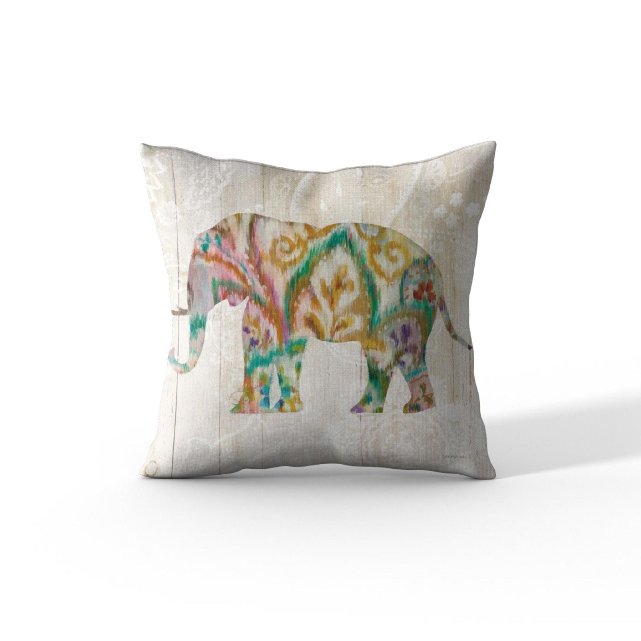 'Boho Paisley Elephant II' by Danhui Nai, Decorative Soft Velvet Square 18"x18" Accent Throw Pillow with Insert