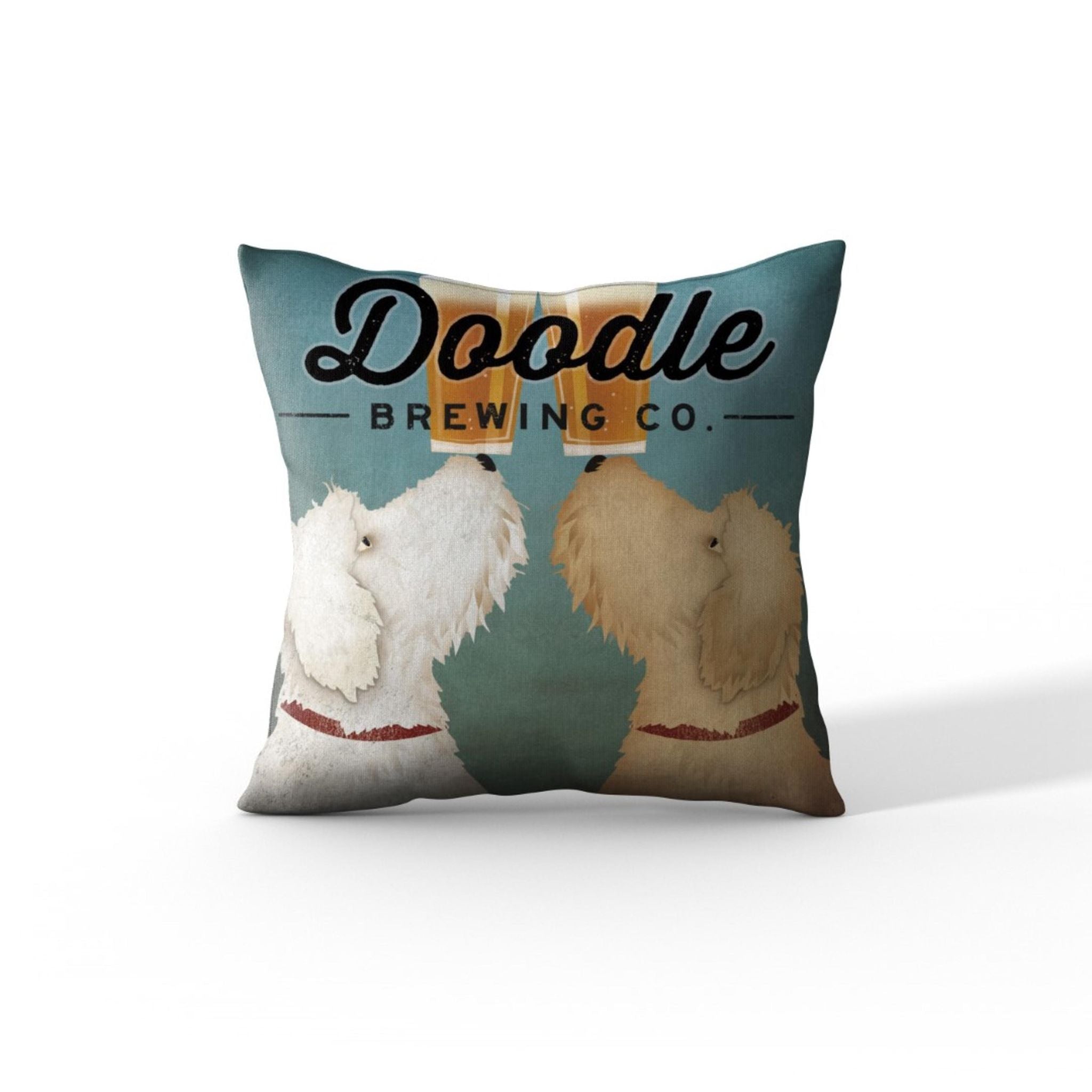 'Doodle Beer Double' by Ryan Fowler, Decorative Soft Velvet Square 18"x18" Accent Throw Pillow with Insert