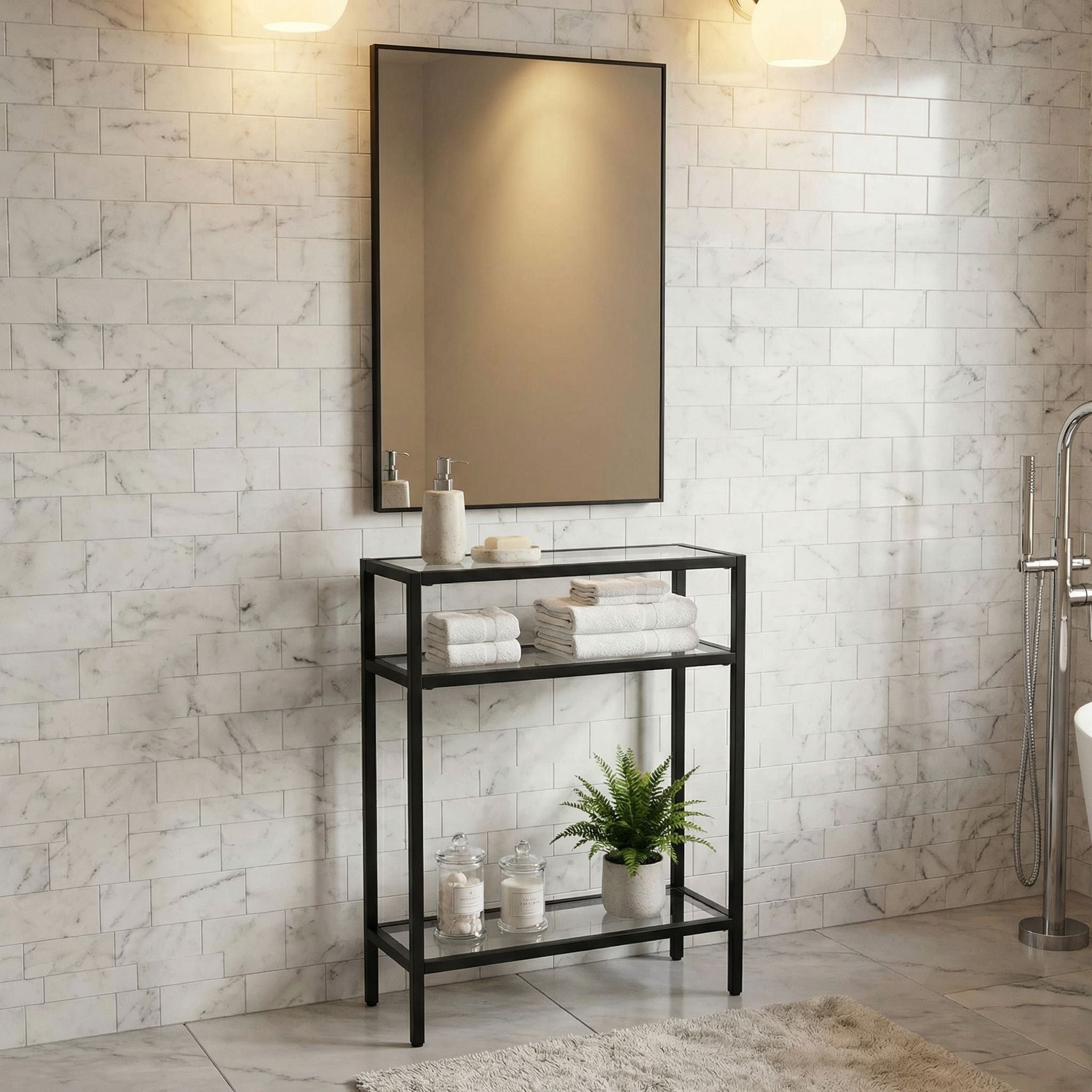 Cortesi Home Harris 2PC Console Table and Mirror Set, Matte Black Metal
