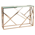 Tavy Rose Gold Contemporary Glass Console Table, 48x16x31