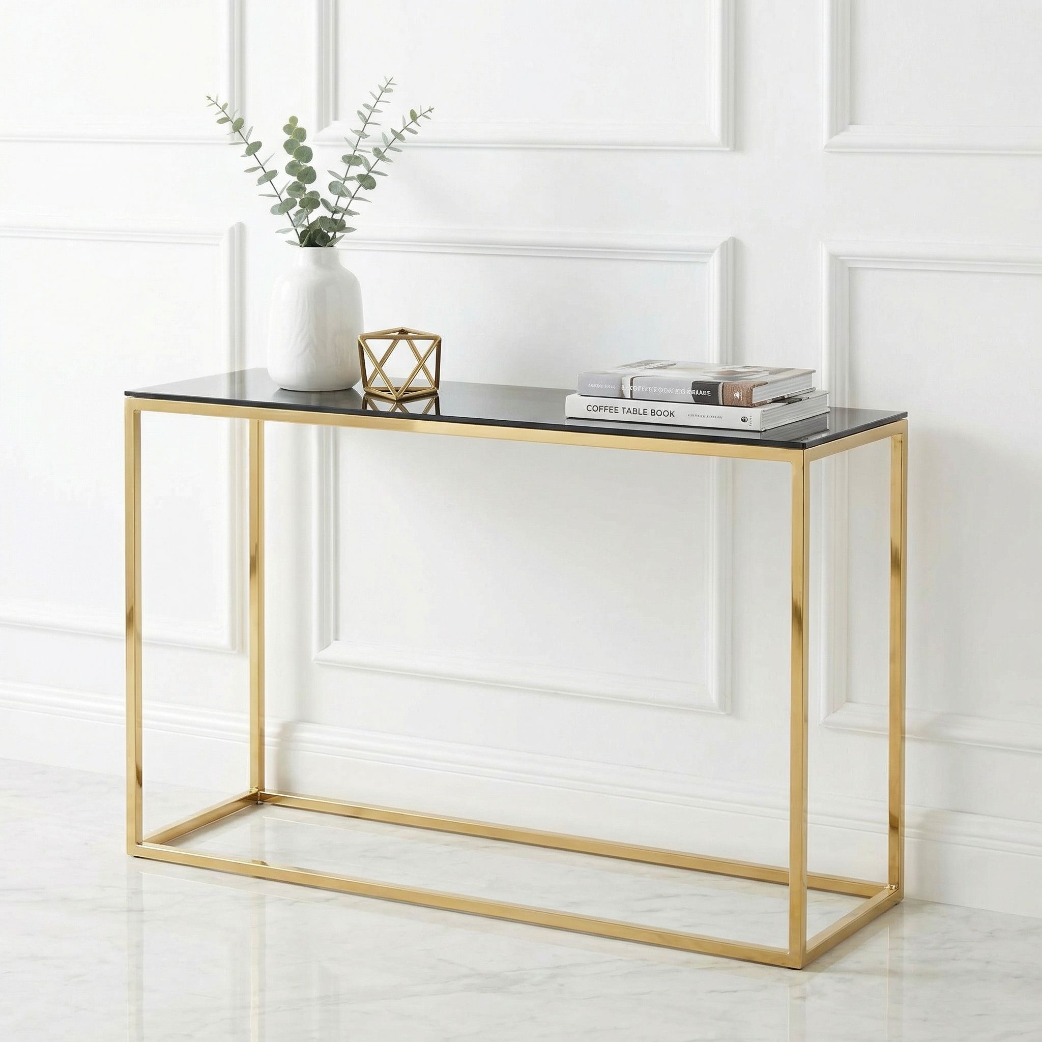 Jul Console Table in Gold Stainless Steel and Smoked Glass, 47"