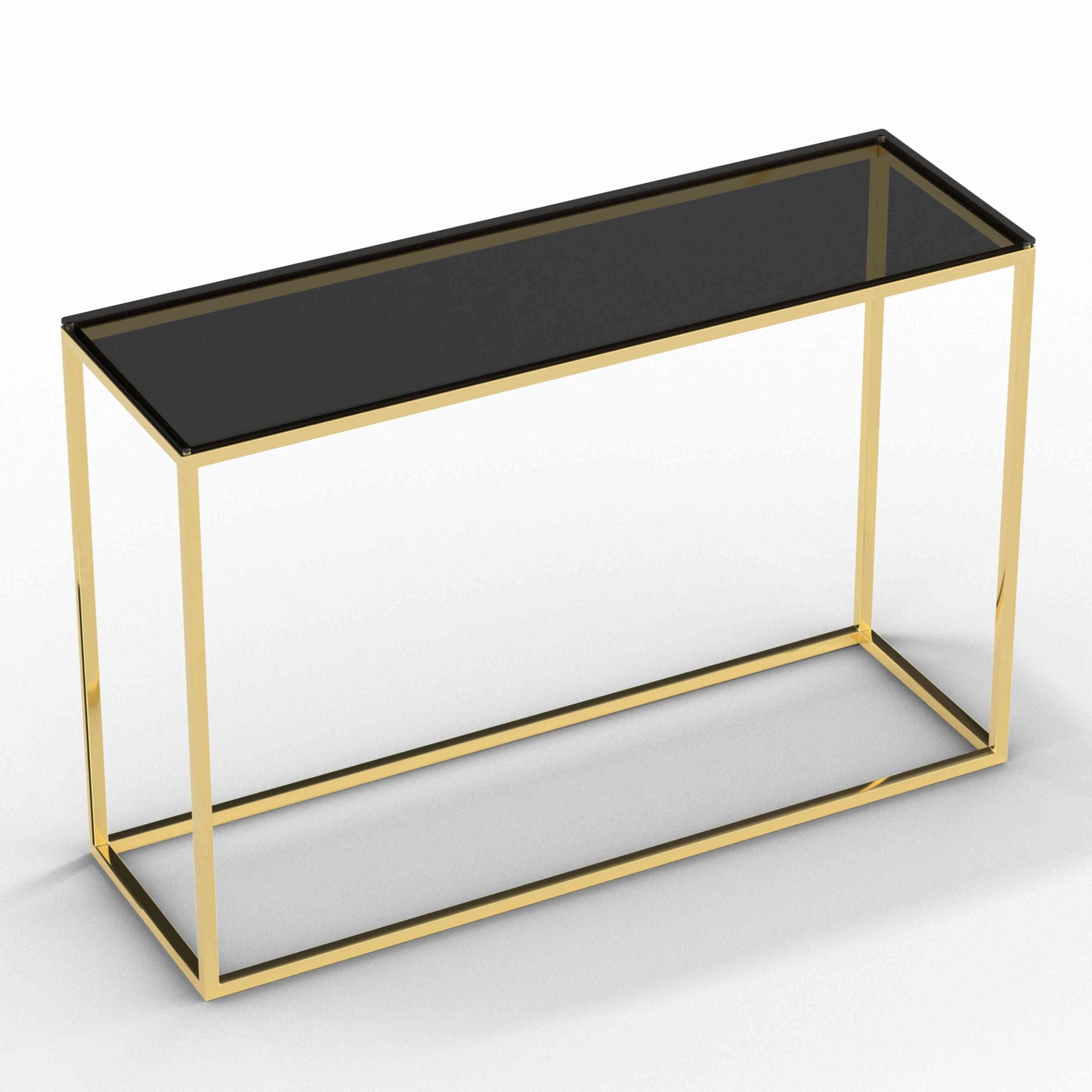 Jul Console Table in Gold Stainless Steel and Smoked Glass, 47"