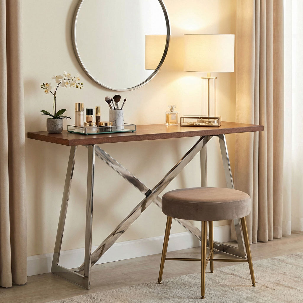 Amadeus Console Table, Wood Top and Stainless Steel Base, 47"