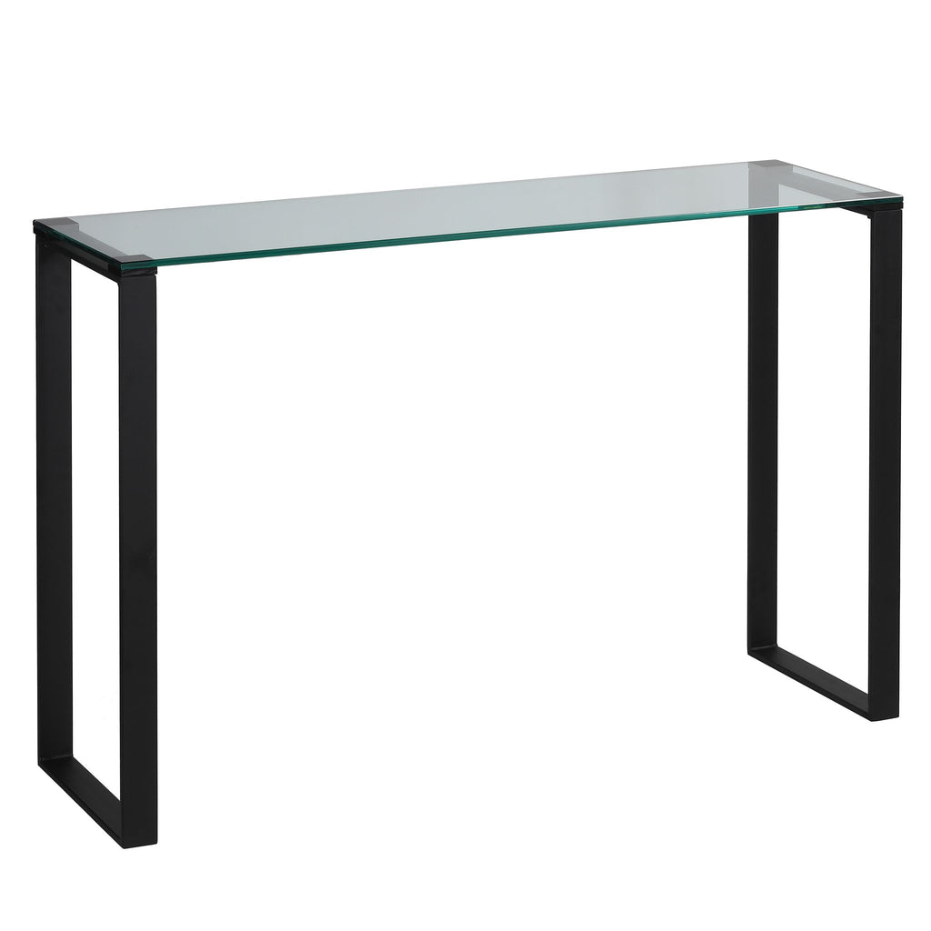 Gega Contemporary Glass Console Table in Matte Black, Clear Glass