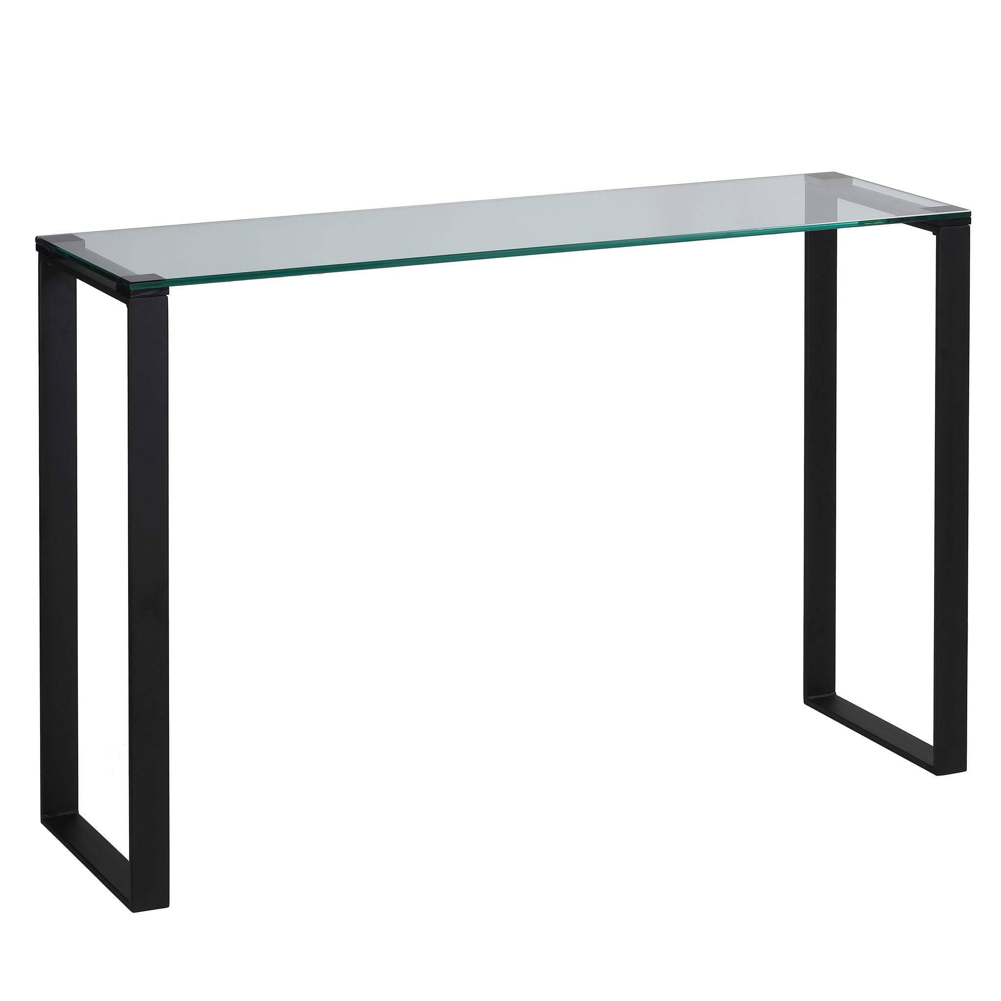 Gega Contemporary Glass Console Table in Matte Black, Clear Glass