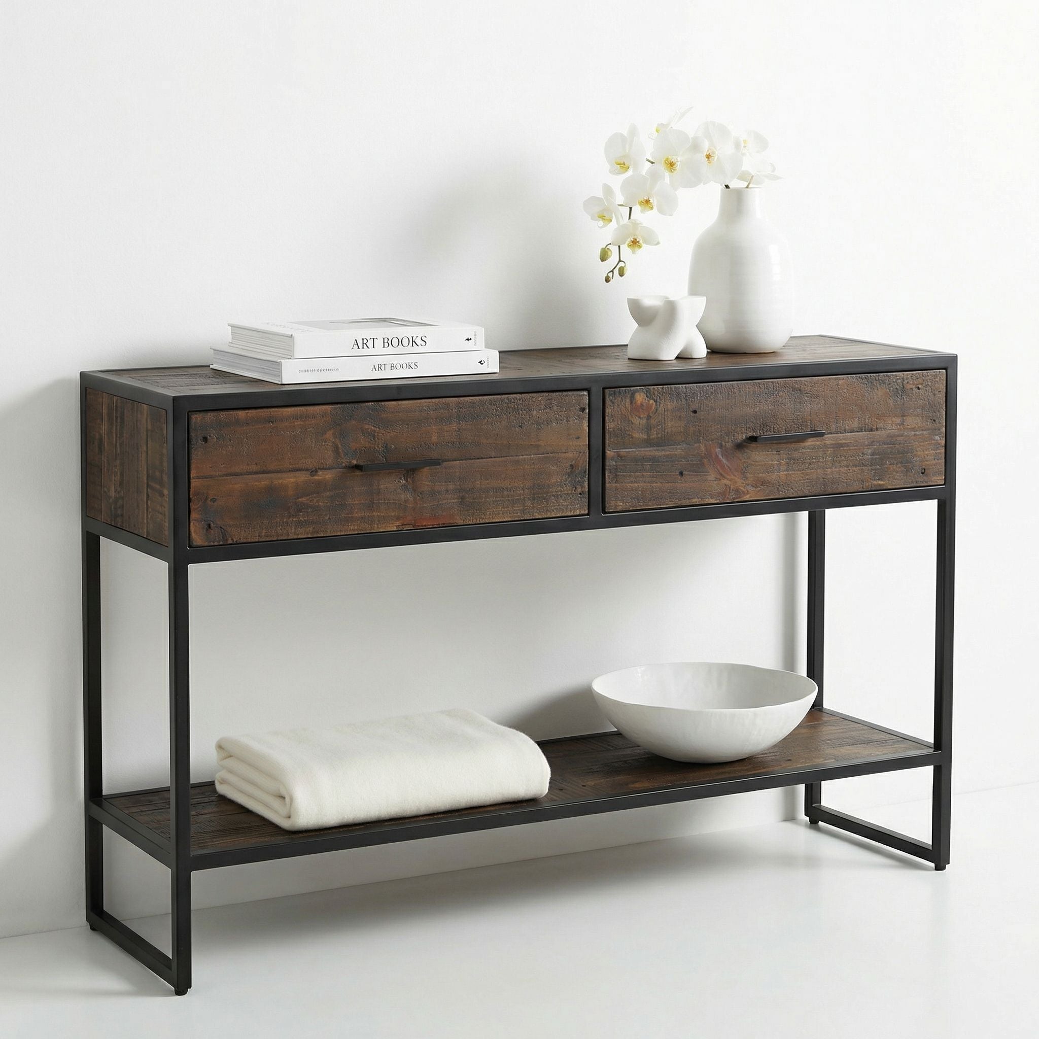 Cortesi Home Knoll Console Table with 2 Drawers, Solid Wood and Metal