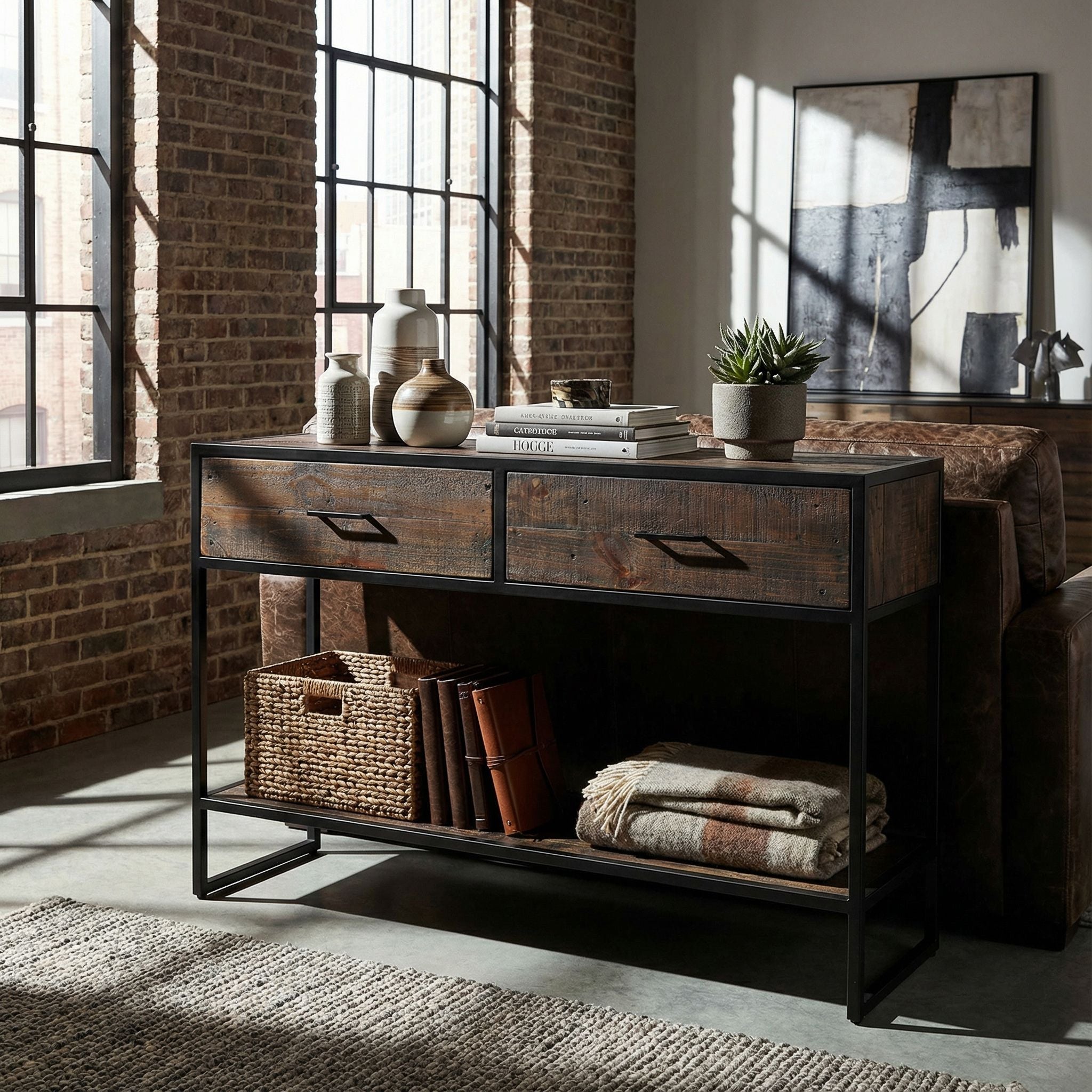 Cortesi Home Knoll Console Table with 2 Drawers, Solid Wood and Metal
