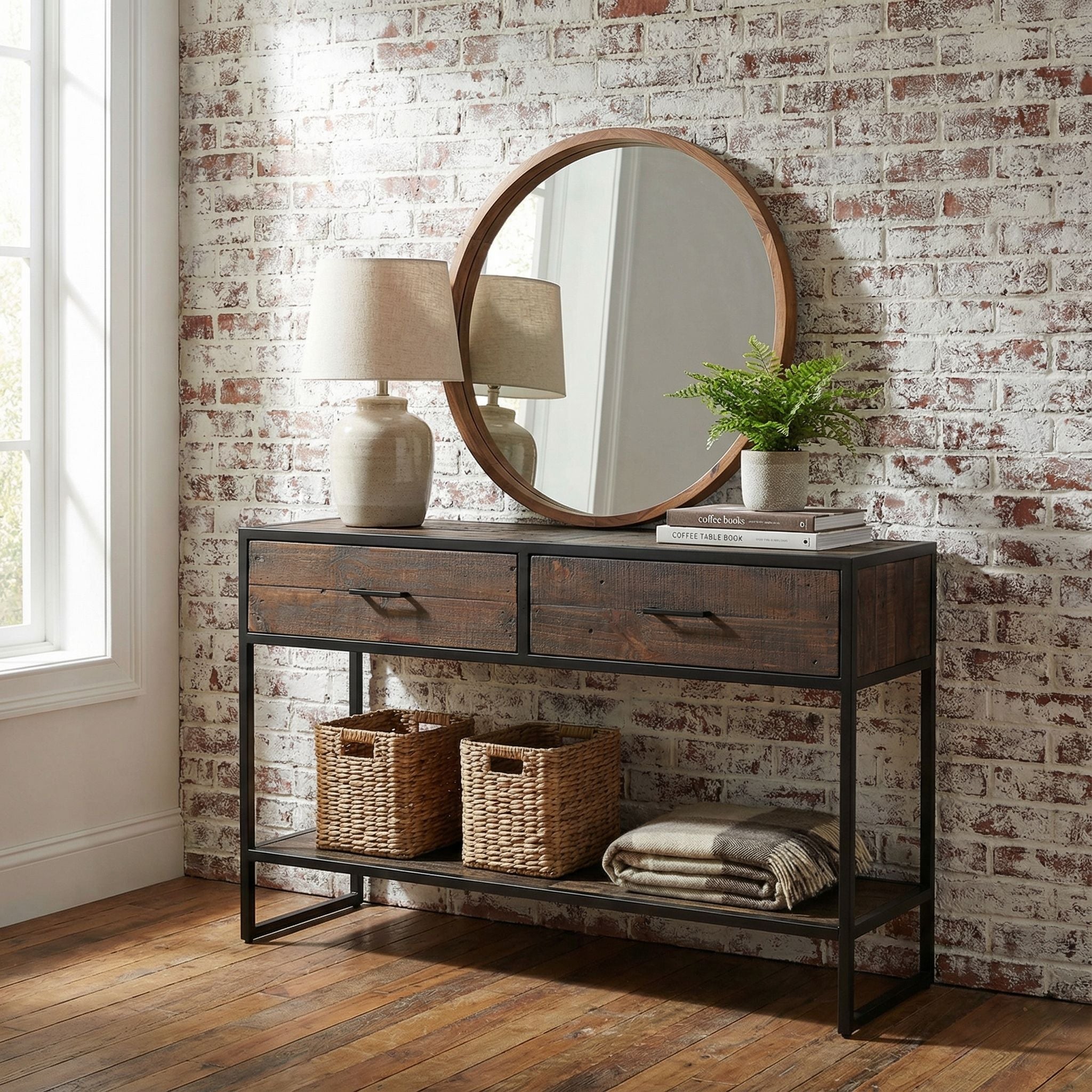 Cortesi Home Knoll Console Table with 2 Drawers, Solid Wood and Metal