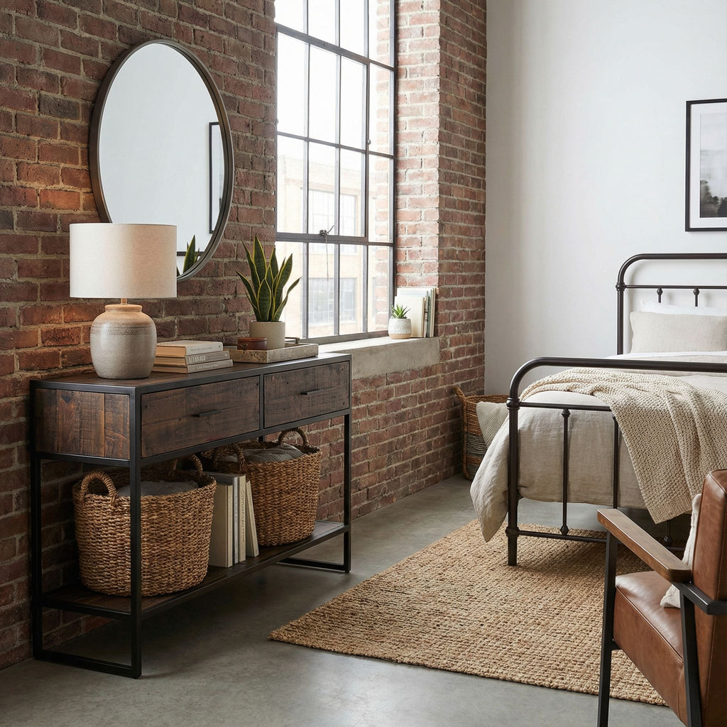 Cortesi Home Knoll Console Table with 2 Drawers, Solid Wood and Metal