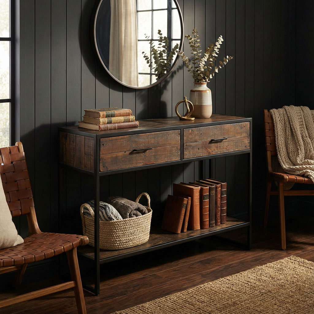 Cortesi Home Knoll Console Table with 2 Drawers, Solid Wood and Metal