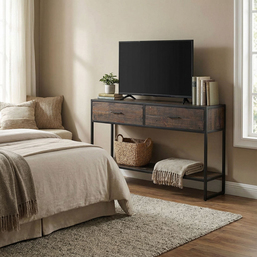 Cortesi Home Knoll Console Table with 2 Drawers, Solid Wood and Metal