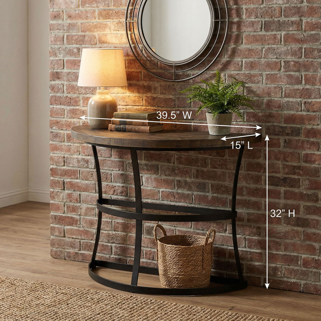 Cortesi Home Newcastle Console Table, Solid Reclaimed Wood and Black Metal