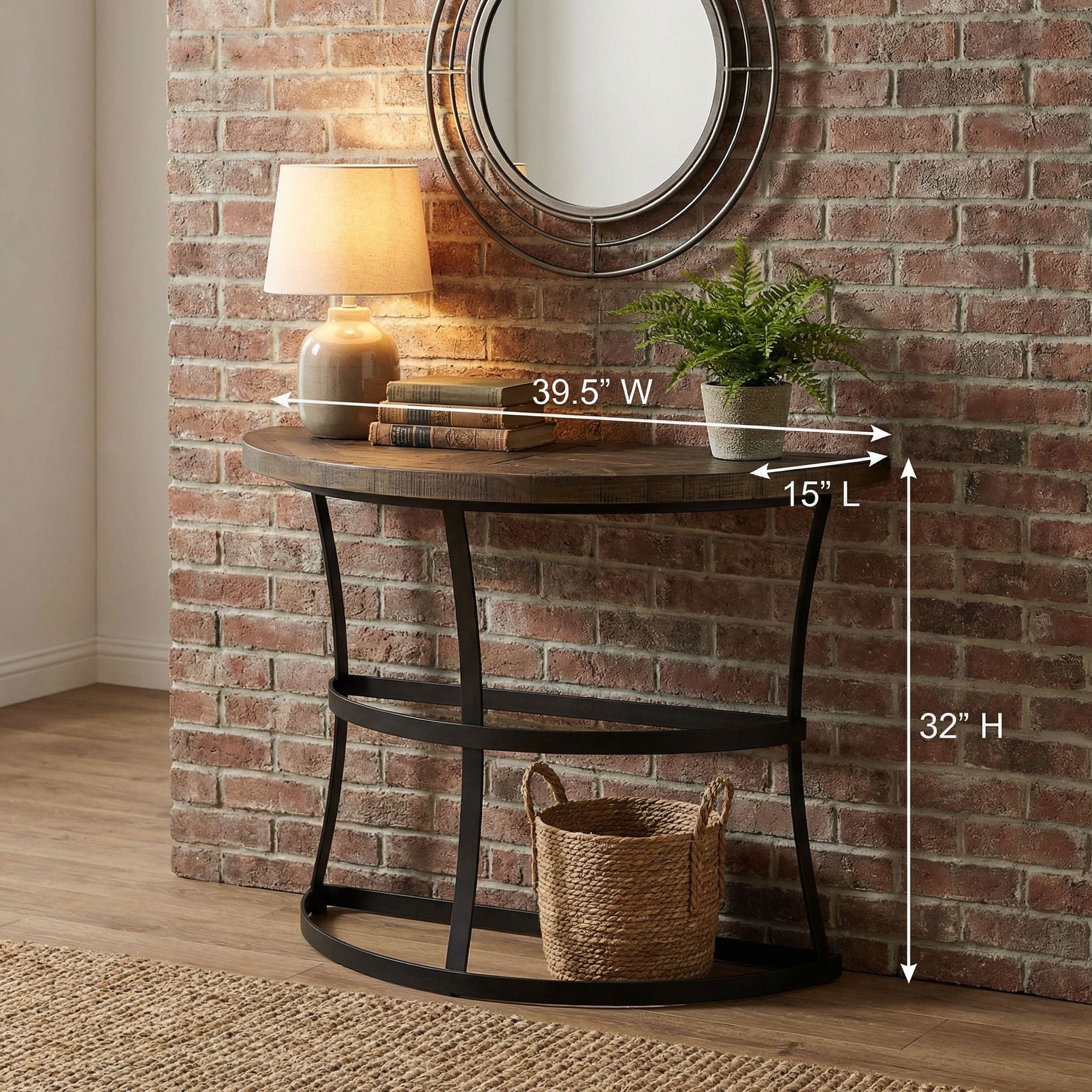 Cortesi Home Newcastle Console Table, Solid Reclaimed Wood and Black Metal