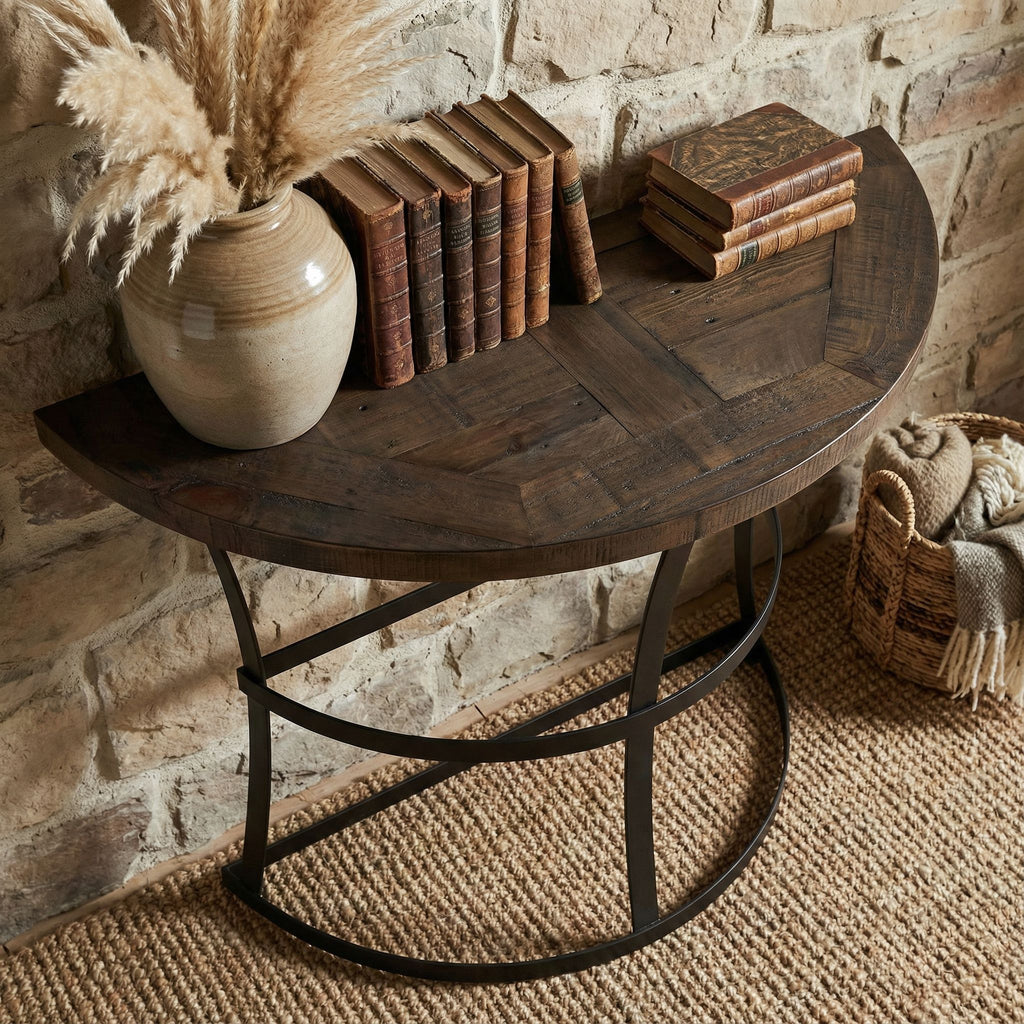Cortesi Home Newcastle Console Table, Solid Reclaimed Wood and Black Metal