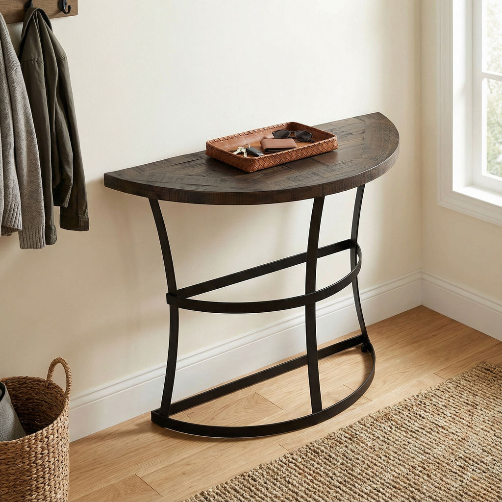 Cortesi Home Newcastle Console Table, Solid Reclaimed Wood and Black Metal