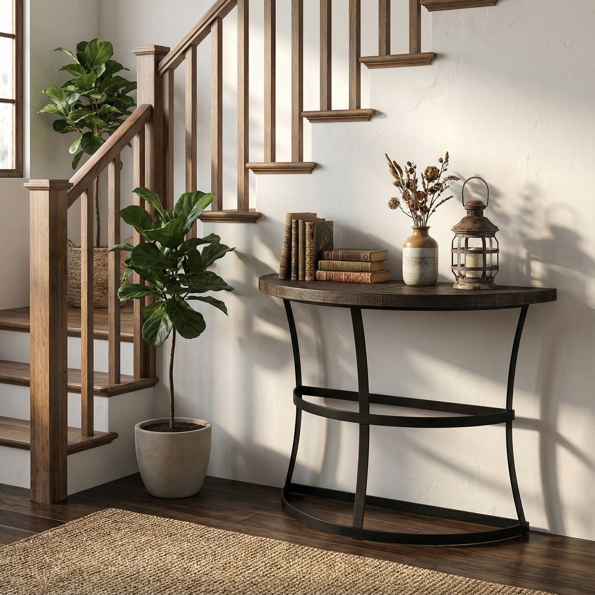 Cortesi Home Newcastle Console Table, Solid Reclaimed Wood and Black Metal