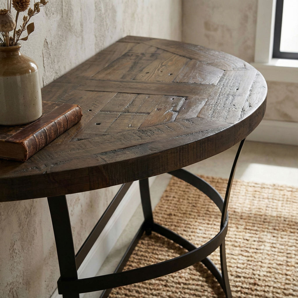 Cortesi Home Newcastle Console Table, Solid Reclaimed Wood and Black Metal