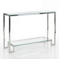Cortesi Home Reef Contemporary 2 Shelf Glass Console Table in Stainless Steel Finish, Clear Glass