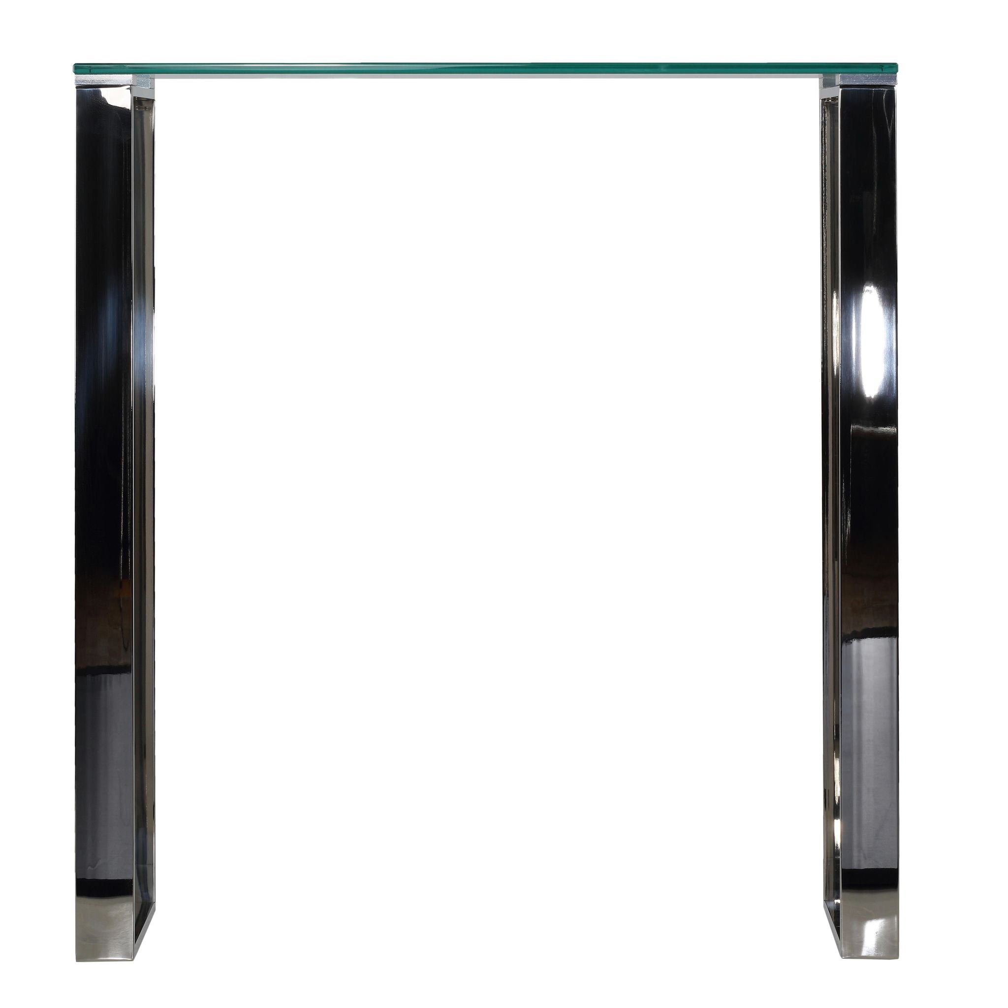 Forli Small Entry Way Console Table Contemporary Glass and Stainless Steel Finish, 28" Wide