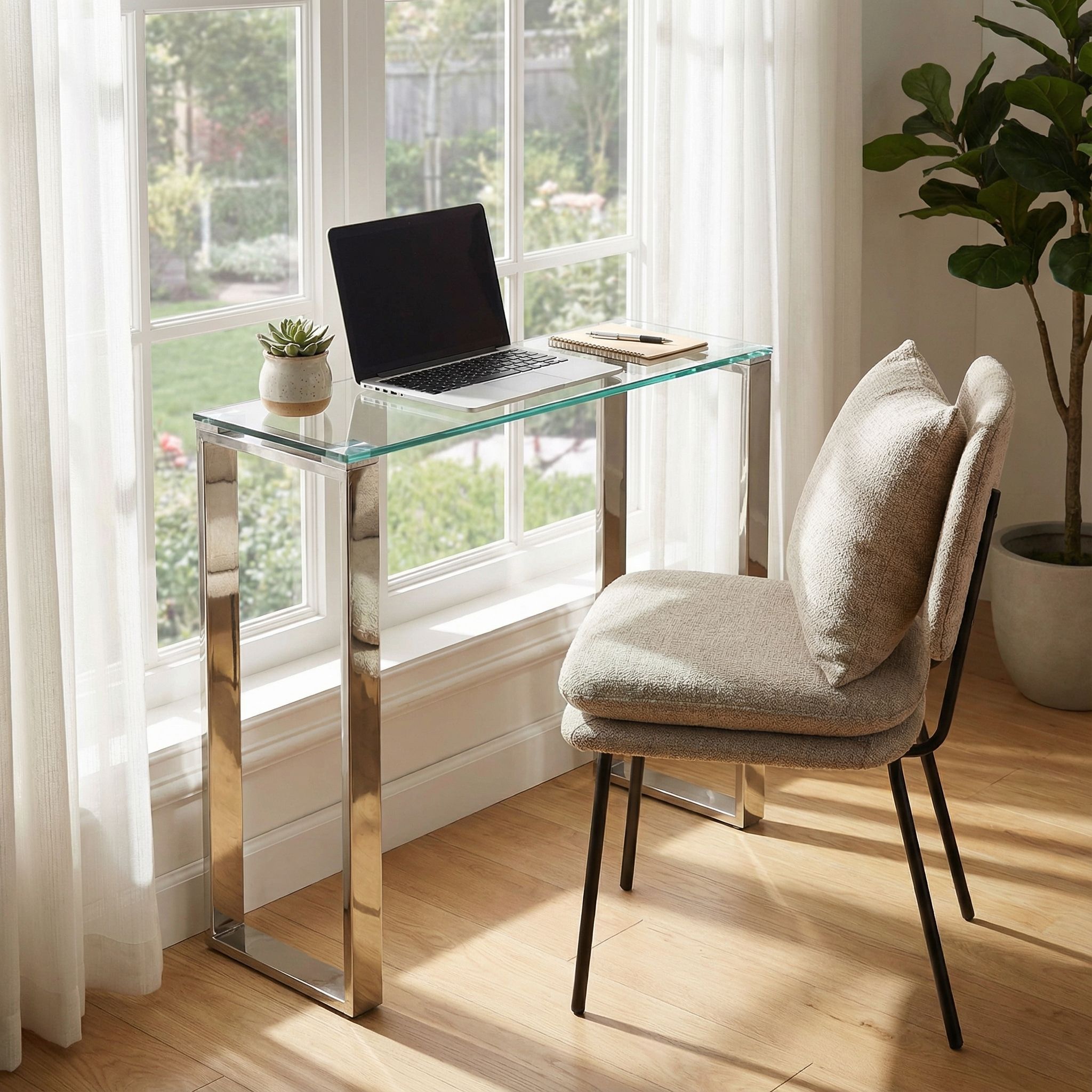 Forli Small Entry Way Console Table Contemporary Glass and Stainless Steel Finish, 28" Wide