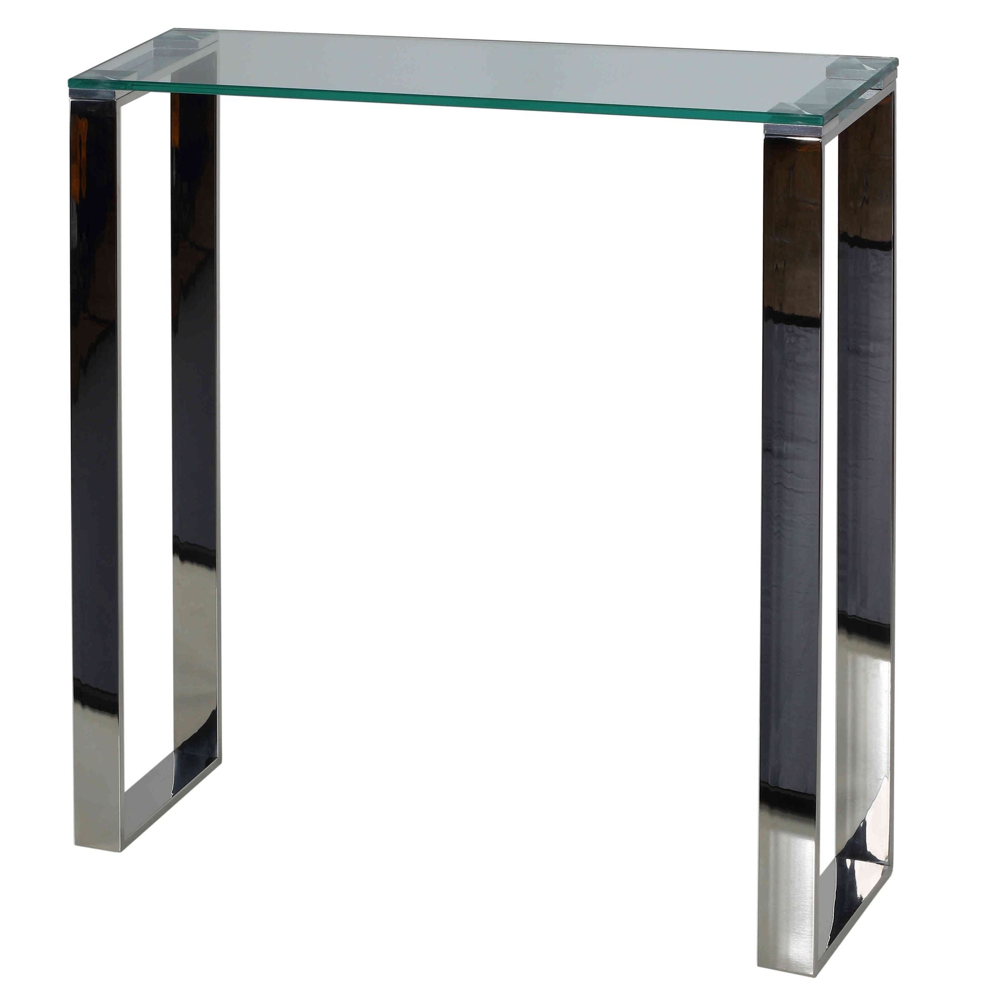 Forli Small Entry Way Console Table Contemporary Glass and Stainless Steel Finish, 28" Wide