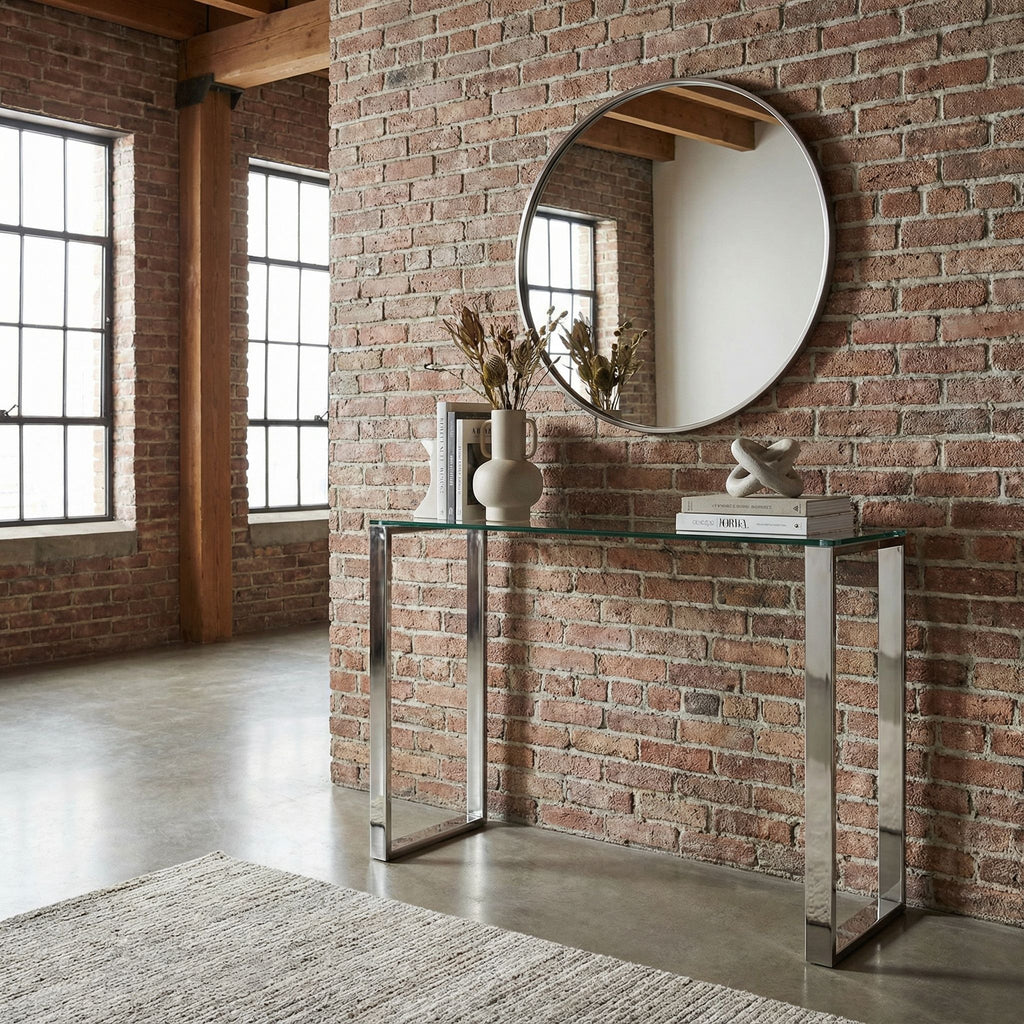 Remi Contemporary Glass Console Table with Chrome Finish