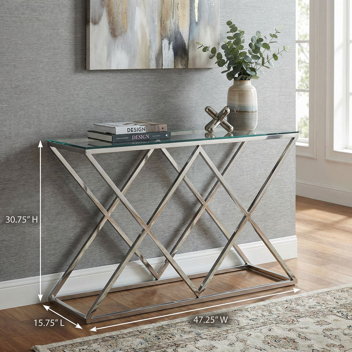 Gwen Contemporary Glass Console Table, 48x16