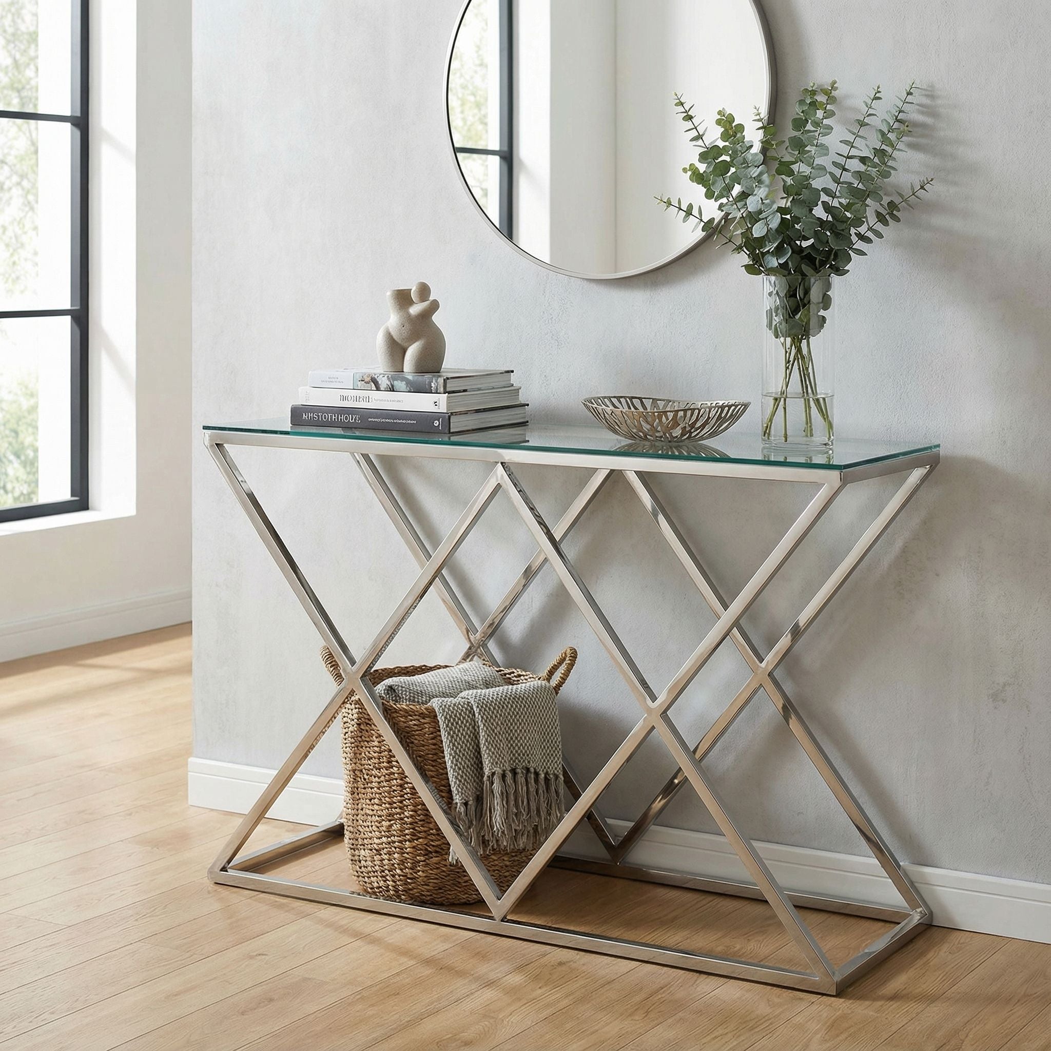 Gwen Contemporary Glass Console Table, 48x16