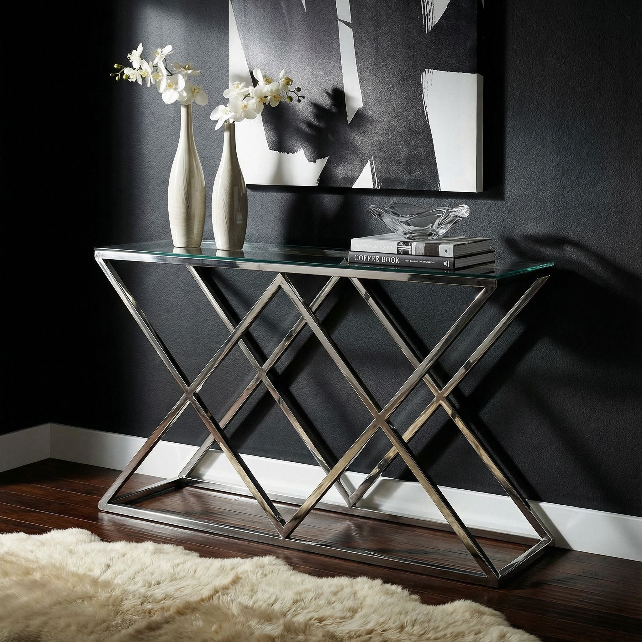 Gwen Contemporary Glass Console Table, 48x16