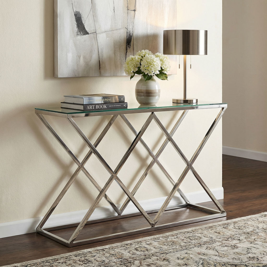 Gwen Contemporary Glass Console Table, 48x16