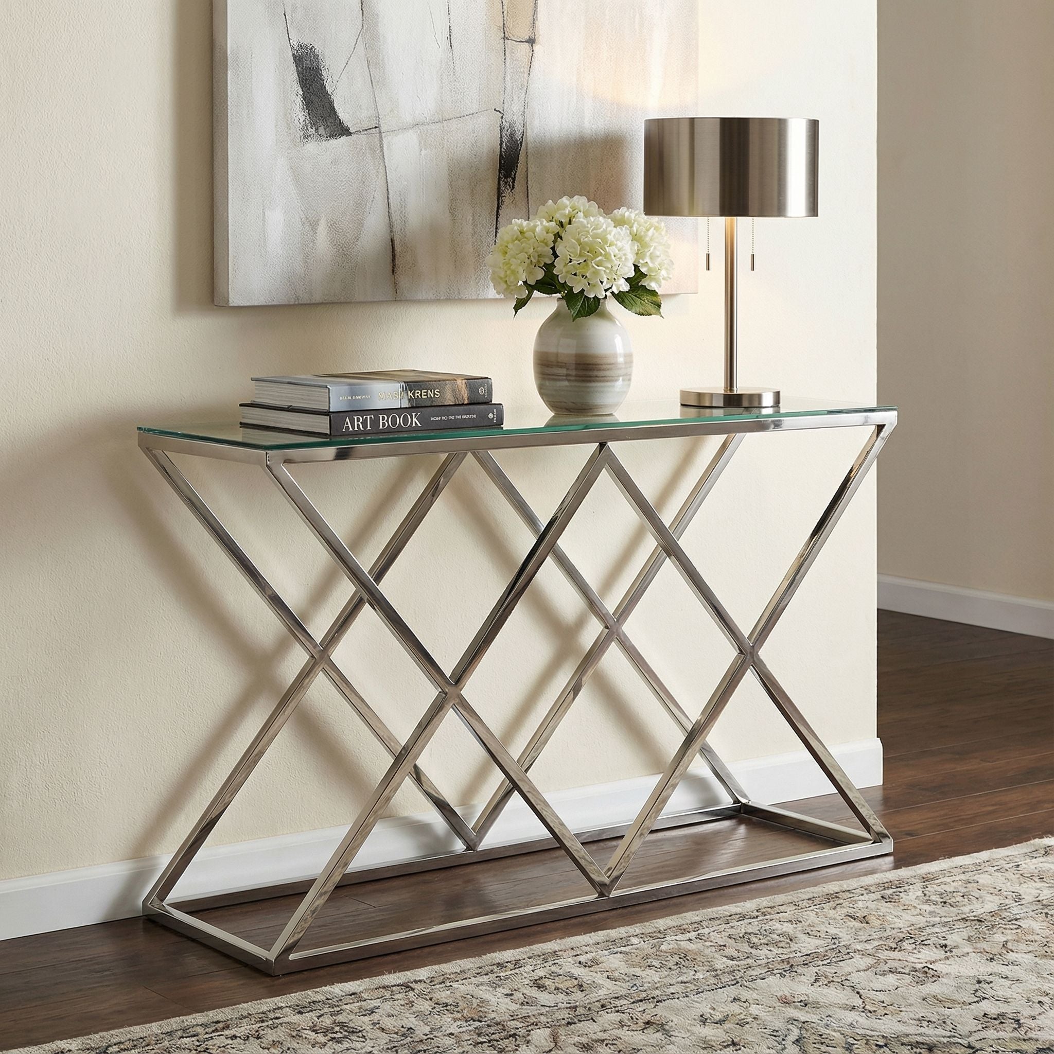 Gwen Contemporary Glass Console Table, 48x16