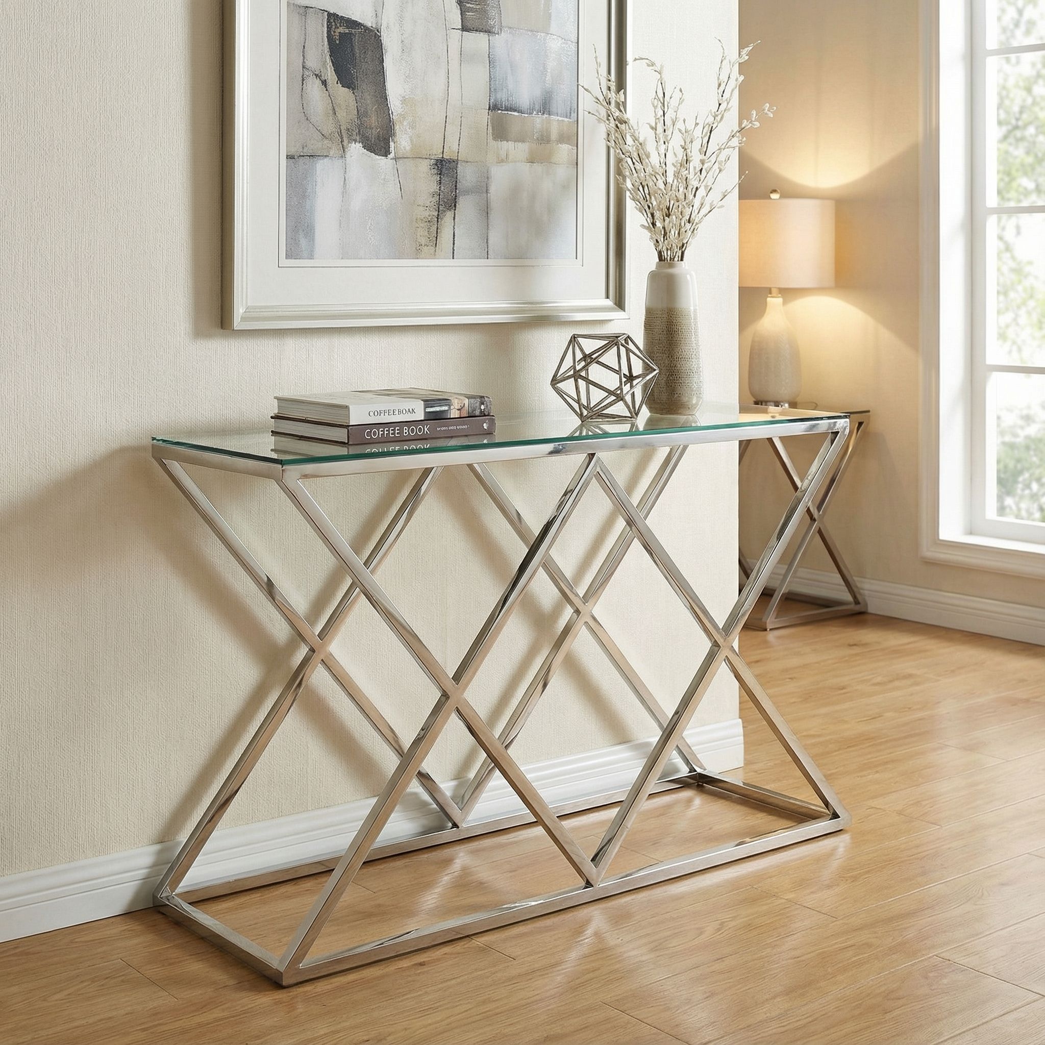 Gwen Contemporary Glass Console Table, 48x16