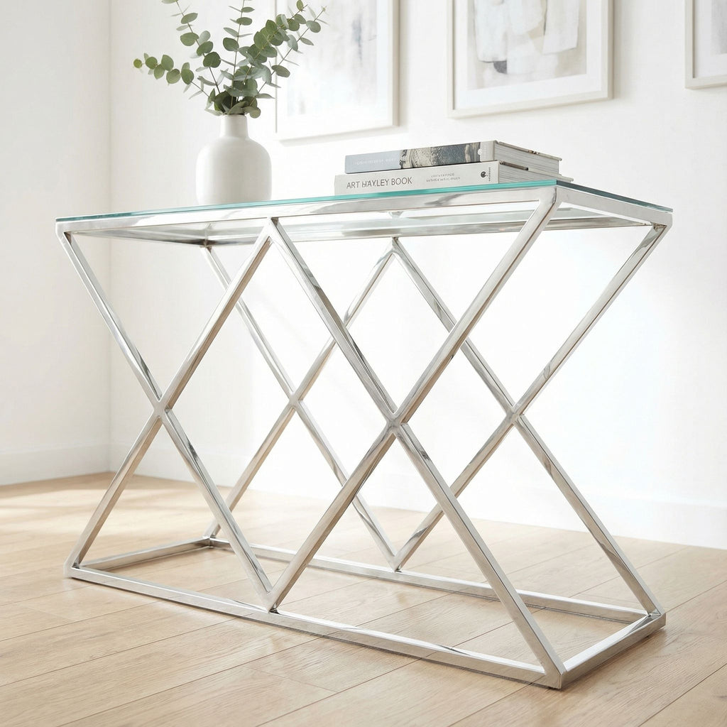 Gwen Contemporary Glass Console Table, 48x16