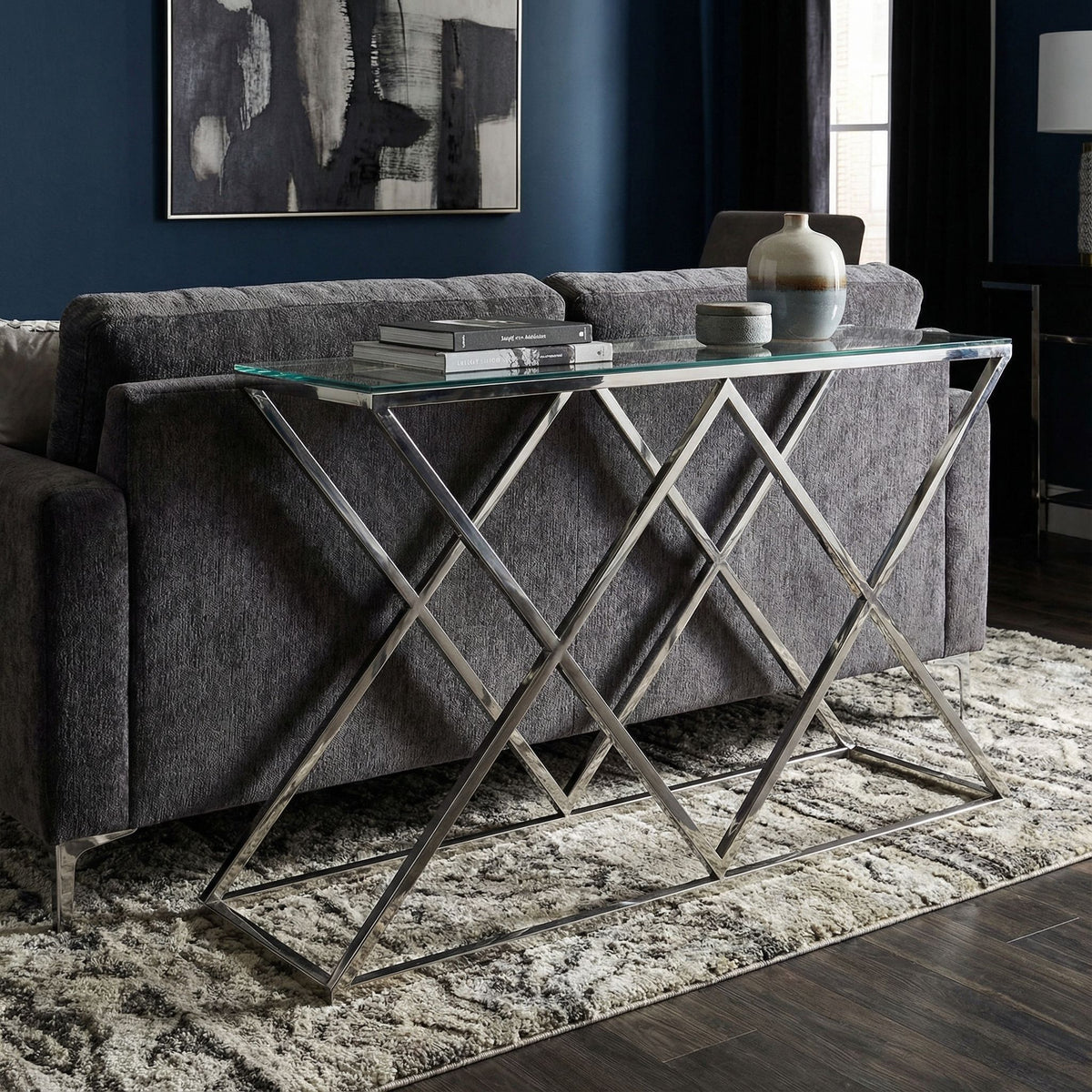 Gwen Contemporary Glass Console Table, 48x16