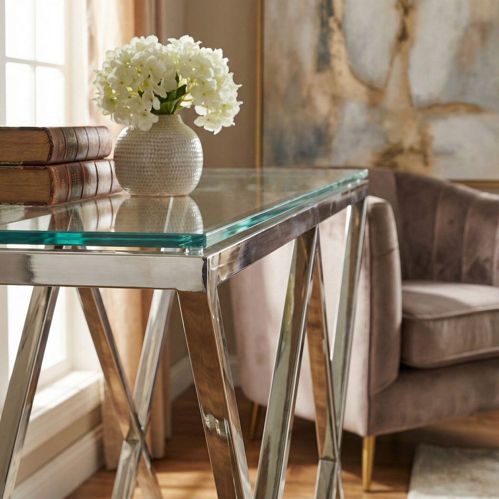Gwen Contemporary Glass Console Table, 48x16