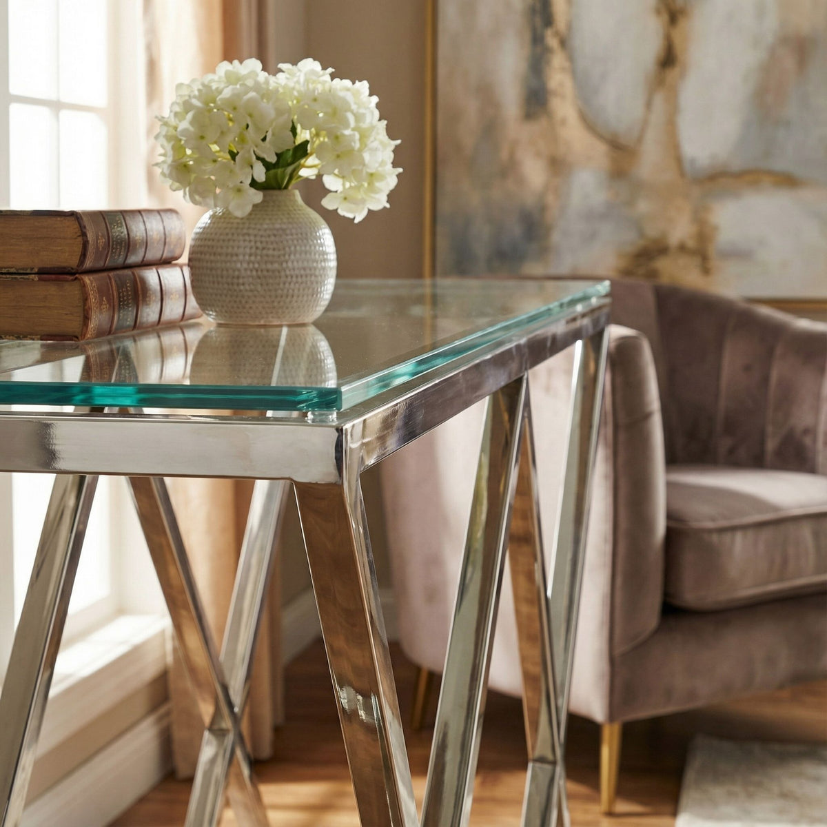 Gwen Contemporary Glass Console Table, 48x16