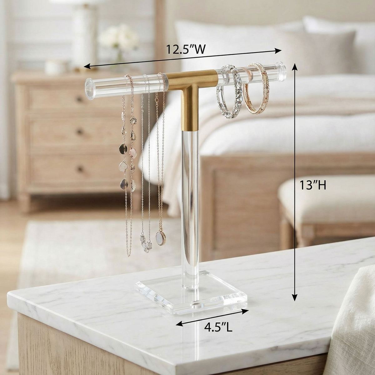 Tanzanite Acrylic Jewelry Stand with Brass Accents
