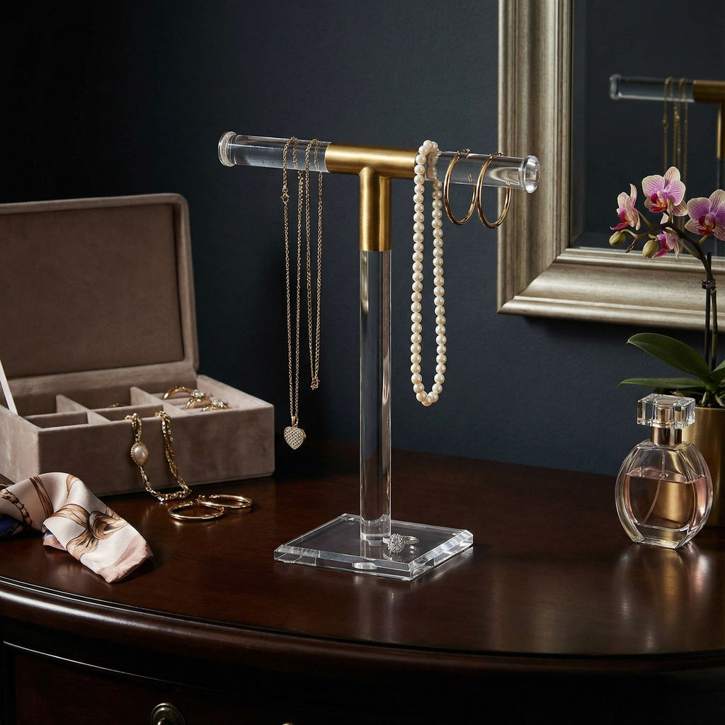 Tanzanite Acrylic Jewelry Stand with Brass Accents