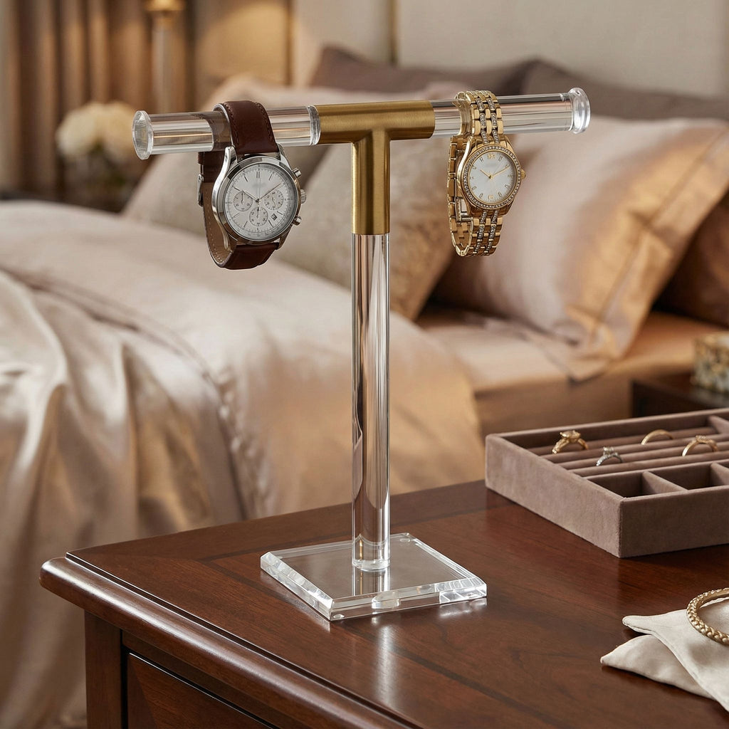Tanzanite Acrylic Jewelry Stand with Brass Accents