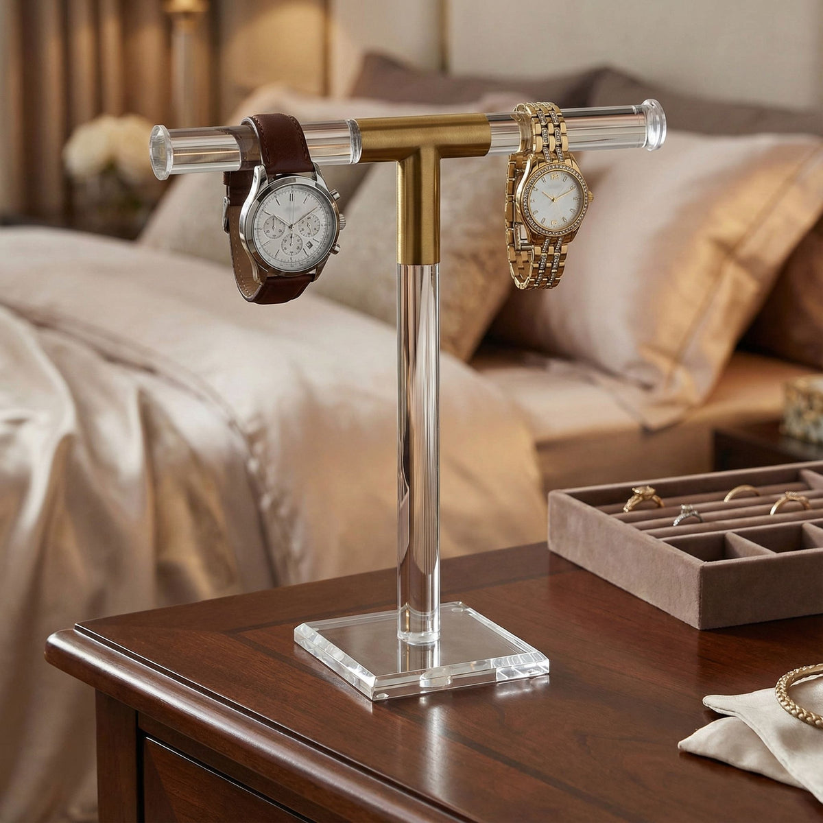 Tanzanite Acrylic Jewelry Stand with Brass Accents
