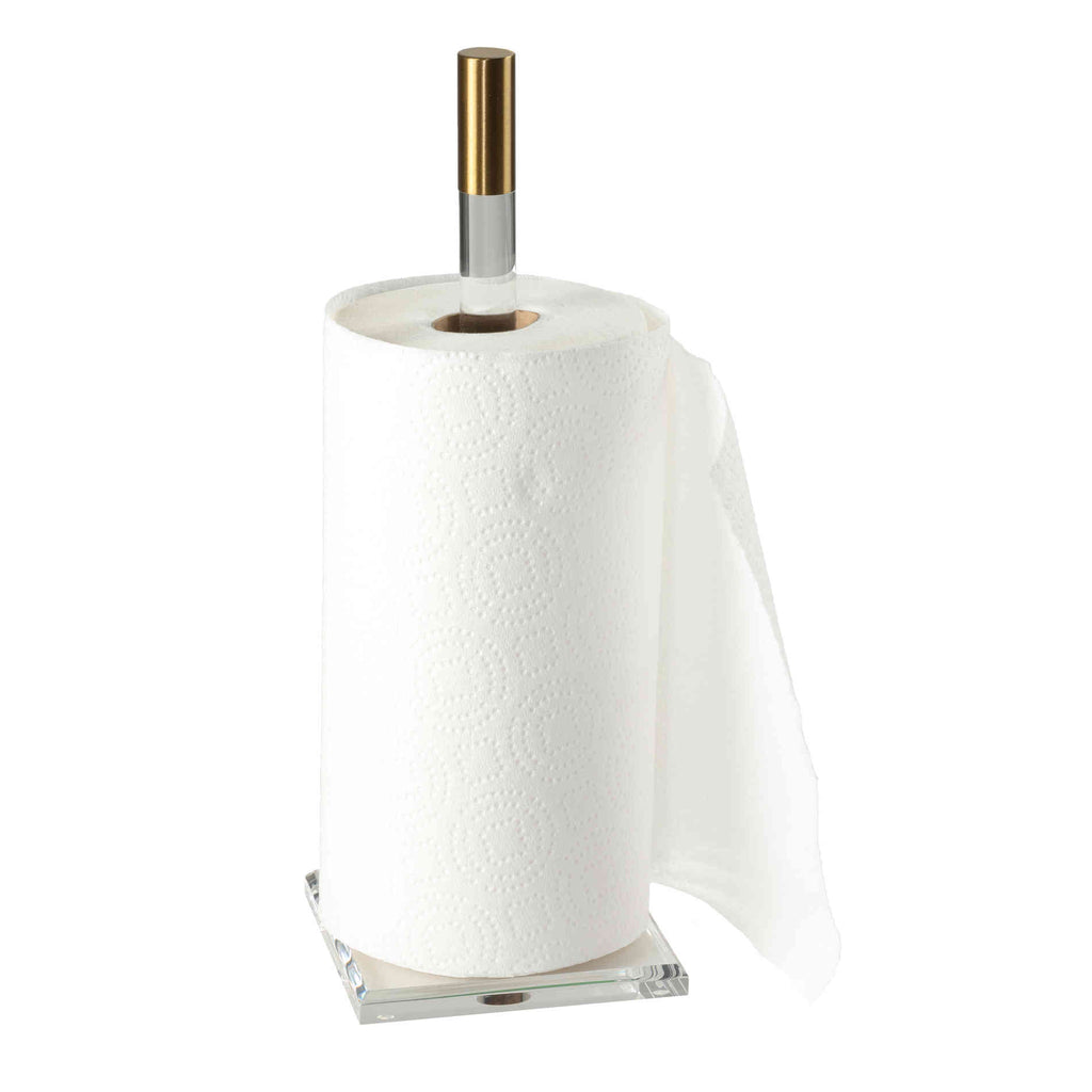 Cortesi Home Beryl Clear Acrylic Paper Towel Stand with Brass Accent