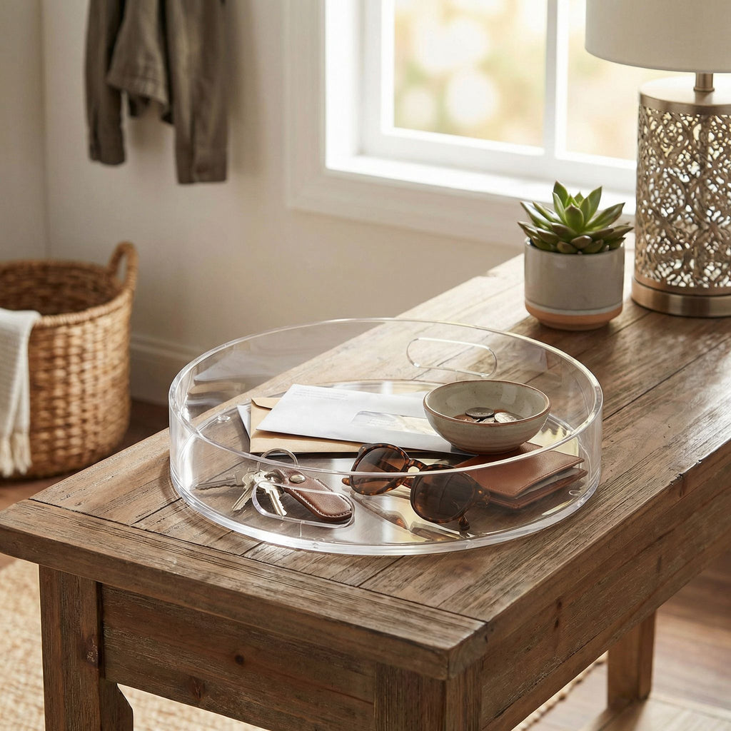 Pyrite Acrylic Round Tray with Handles,12"
