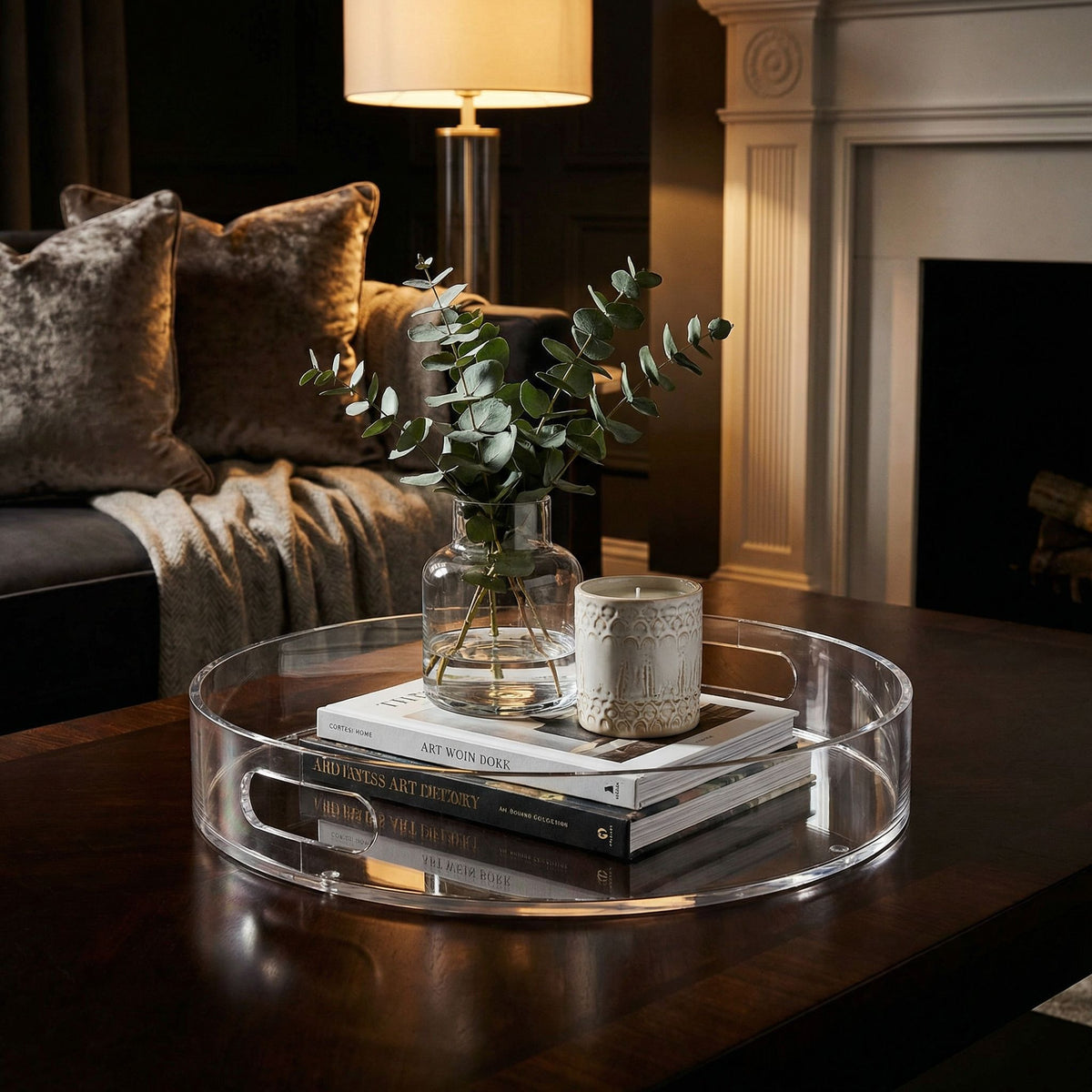 Pyrite Acrylic Round Tray with Handles,12"