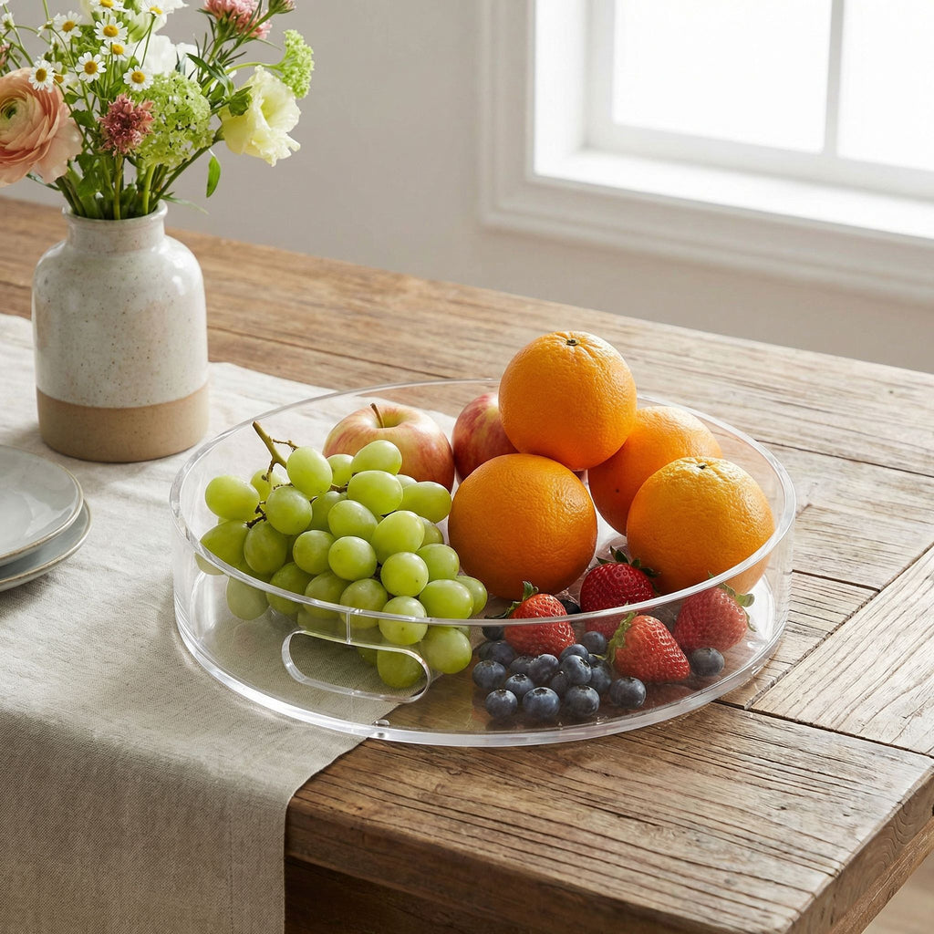 Pyrite Acrylic Round Tray with Handles,12"