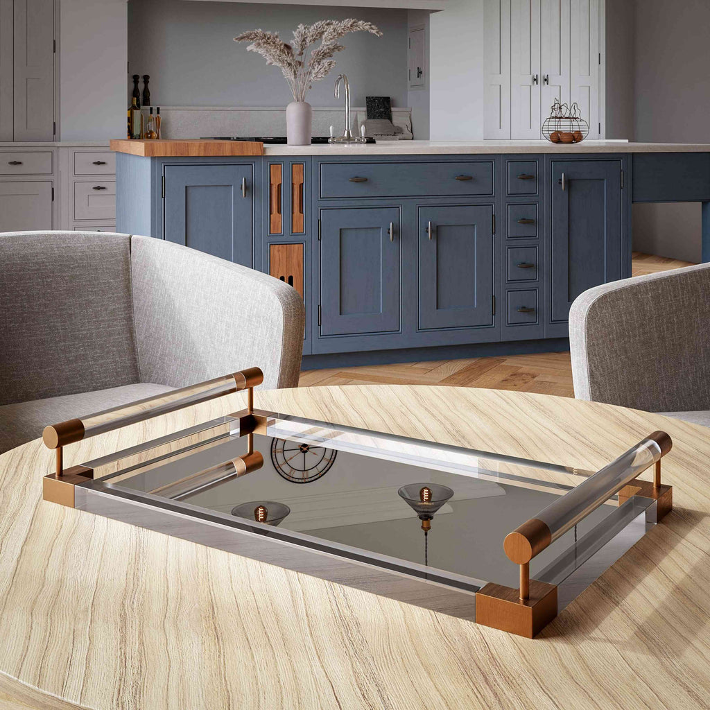 Spinel Mirrored Acrylic Tray with Brass Accents