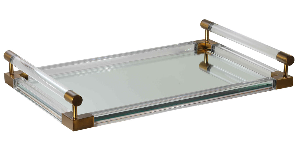 Spinel Mirrored Acrylic Tray with Brass Accents