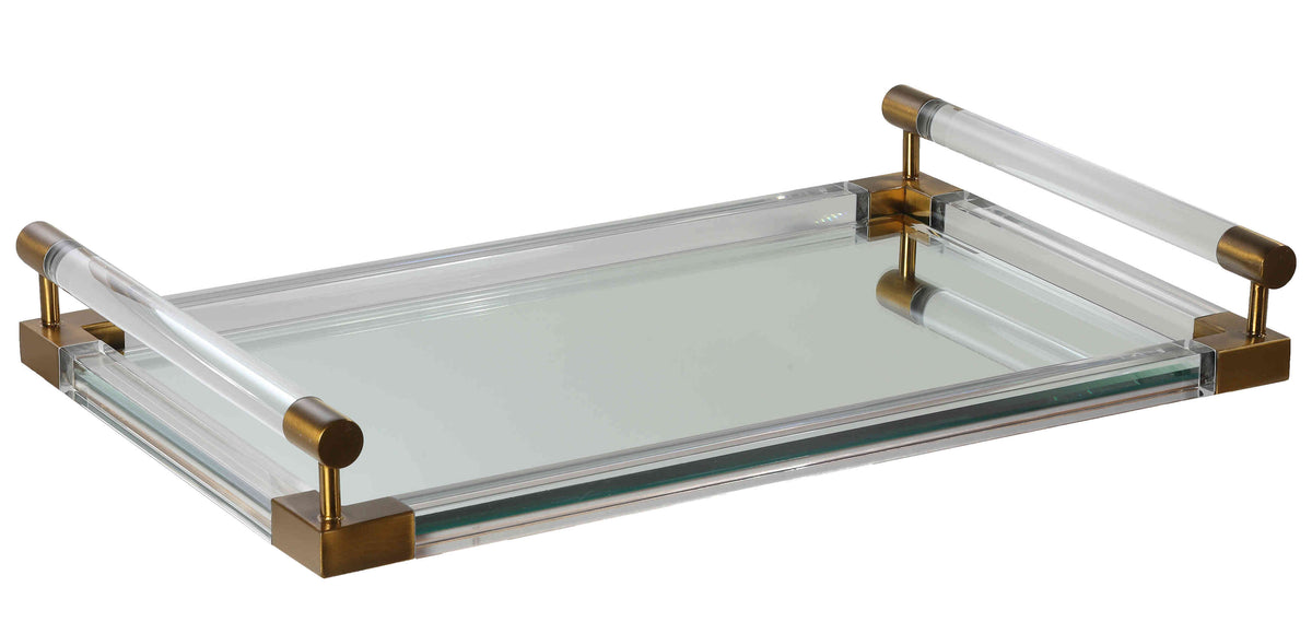 Spinel Mirrored Acrylic Tray with Brass Accents