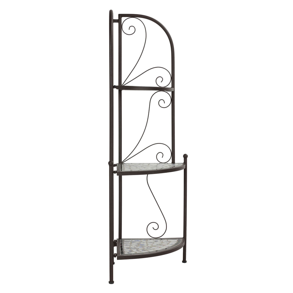 Cortesi Home Zook Freestanding Corner Shelf, White Mosaic Brown Metal